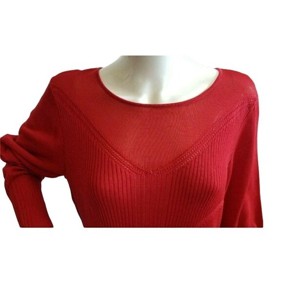 Worthington Woman Rib Knit Top Pullover Long Slv Sweater Red Nylon Blend 1XL NWT - Picture 4 of 6